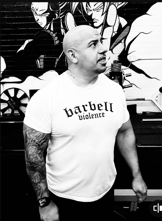 Barbell Violence T- Shirt White W/ Black Print!